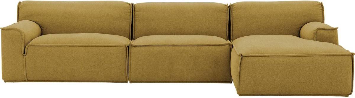 Goossens Excellent Elementenbank Sens geel, stof, 1,5-zits, urban industrieel met chaise longue rechts