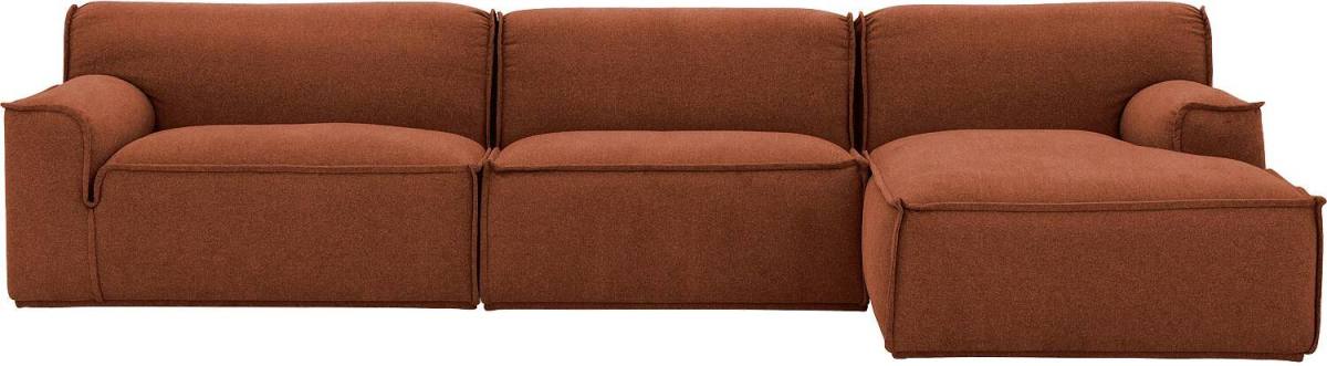 Goossens Excellent Elementenbank Sens oranje, stof, 1,5-zits, urban industrieel met chaise longue rechts