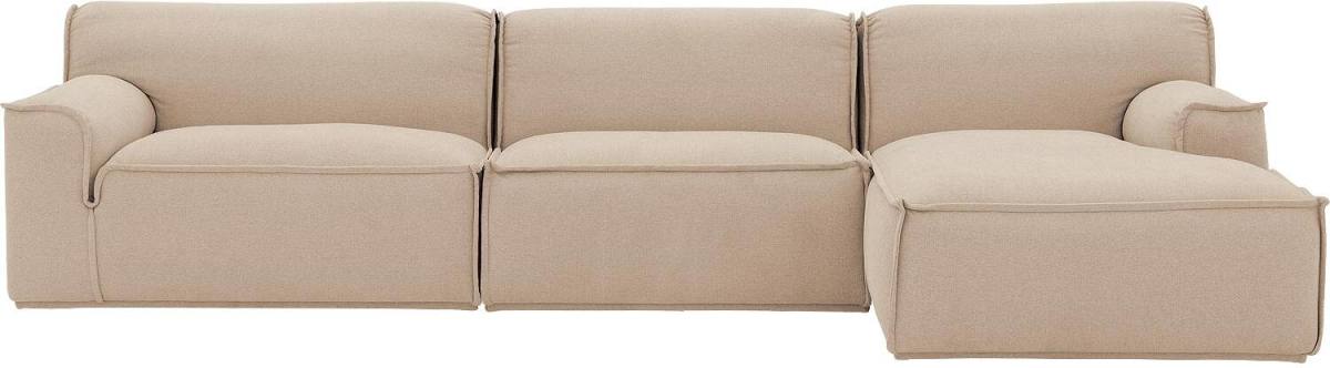 Goossens Excellent Elementenbank Sens bruin, stof, 1,5-zits, urban industrieel met chaise longue rechts
