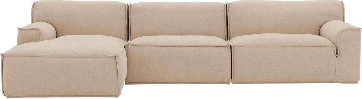 Goossens Excellent Elementenbank Sens bruin, stof, 1,5-zits, urban industrieel met chaise longue links