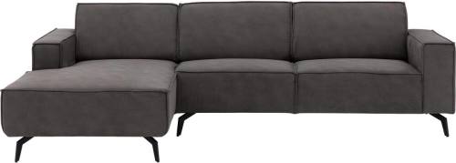 Goossens Hoekbank Hercules donkergrijs, microvezel, 3-zits, modern design met chaise longue links