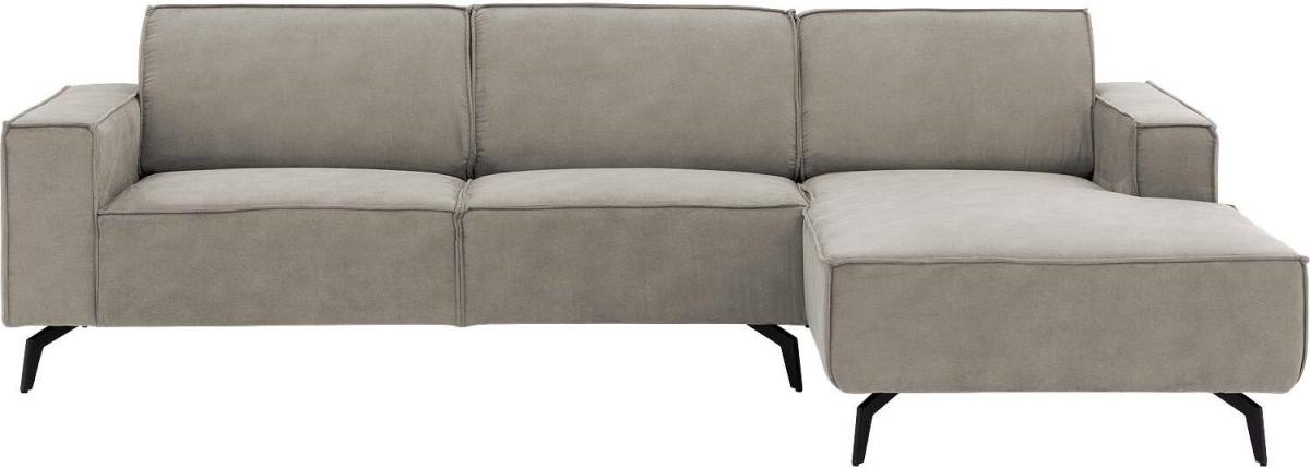 Goossens Hoekbank Hercules grijs, microvezel, 3-zits, modern design met chaise longue rechts