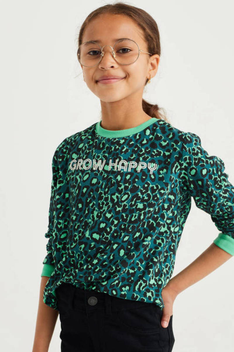 WE Fashion longsleeve met all over print groen