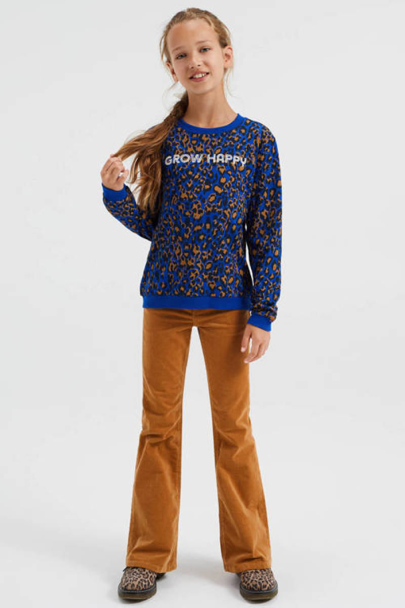 WE Fashion longsleeve met all over print blauw/bruin