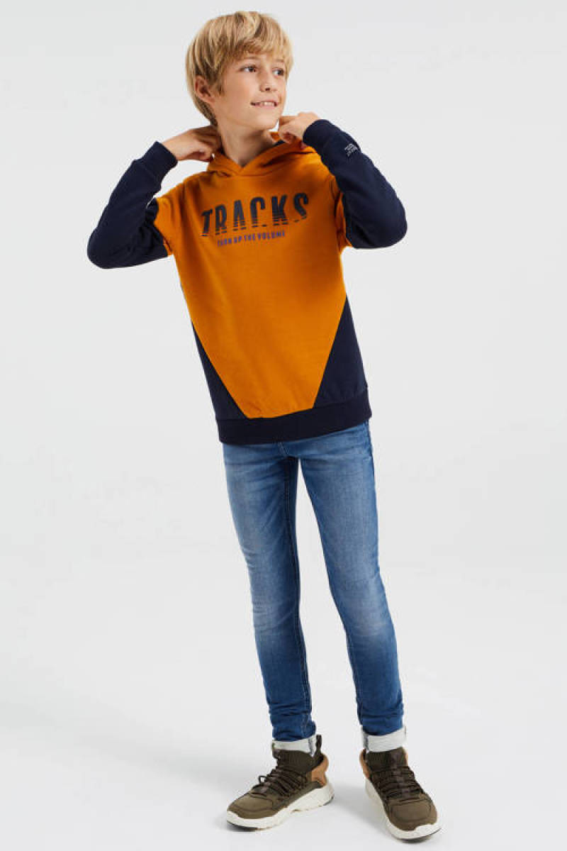 WE Fashion hoodie bruin/donkerblauw
