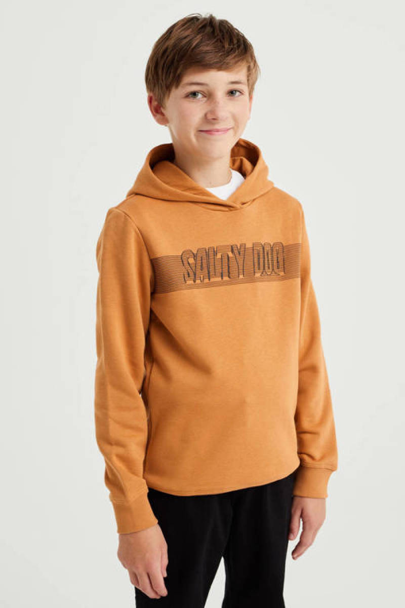 WE Fashion Salty Dog hoodie met tekst oker