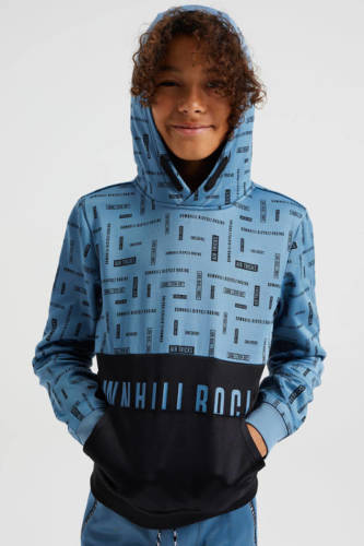 WE Fashion hoodie van gerecycled polyester lichtblauw/zwart