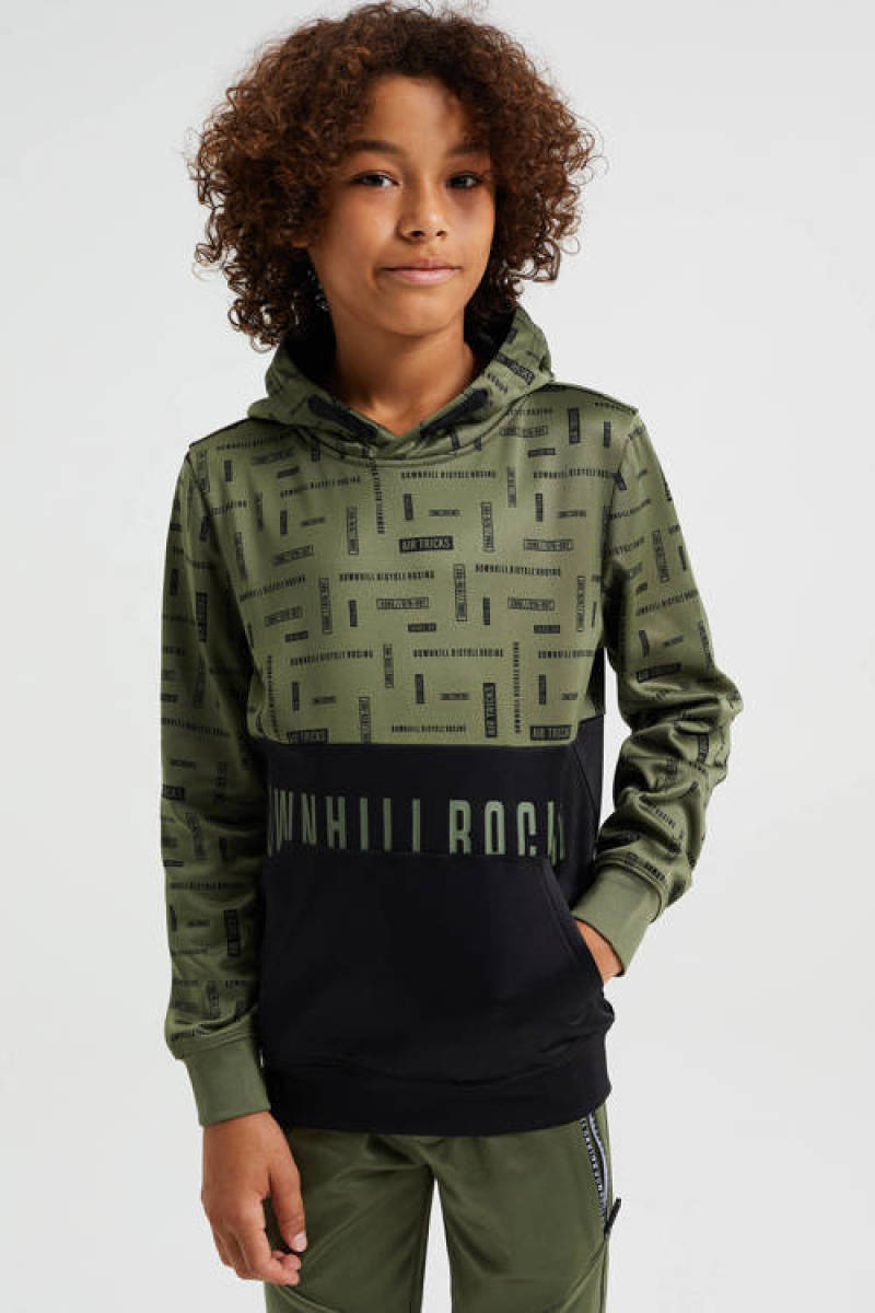 WE Fashion hoodie van gerecycled polyester kaki/zwart