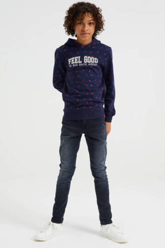 WE Fashion hoodie met all over print donkerblauw/wit/rood