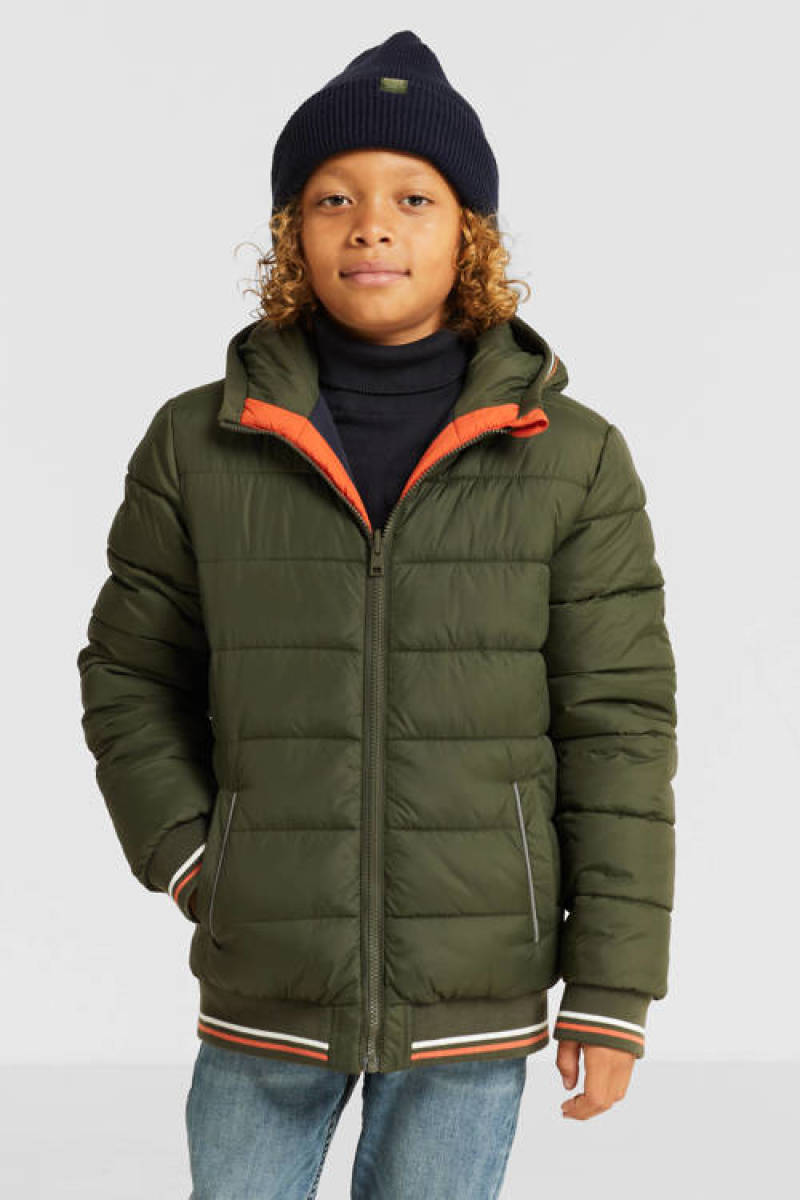 anytime reversible winterjas khaki/donkerblauw