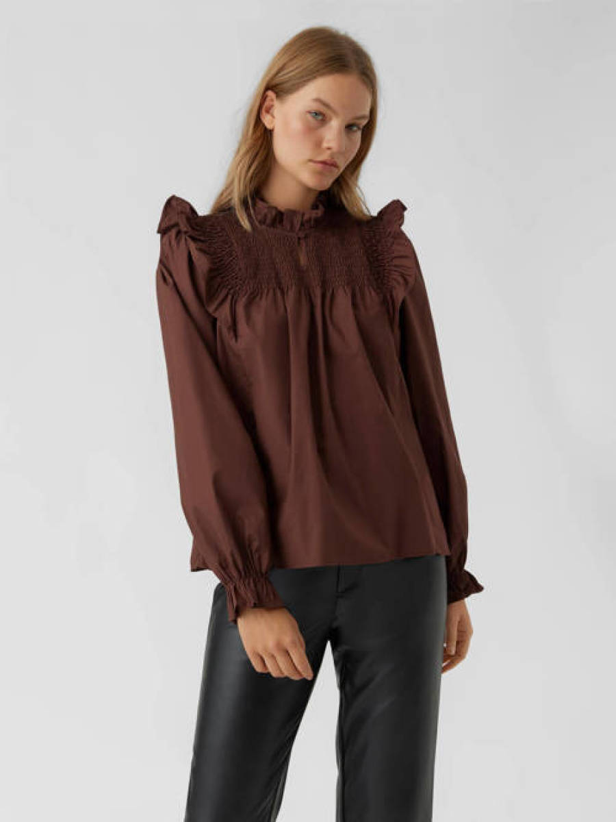 VERO MODA geweven blousetop VMVIOLA met ruches bruin