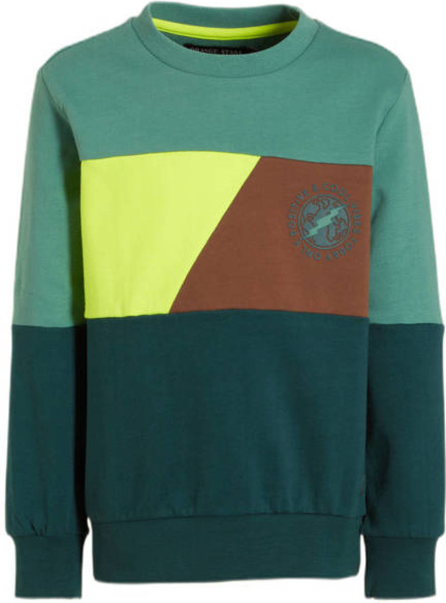 Orange Stars sweater Navid colourblock groen