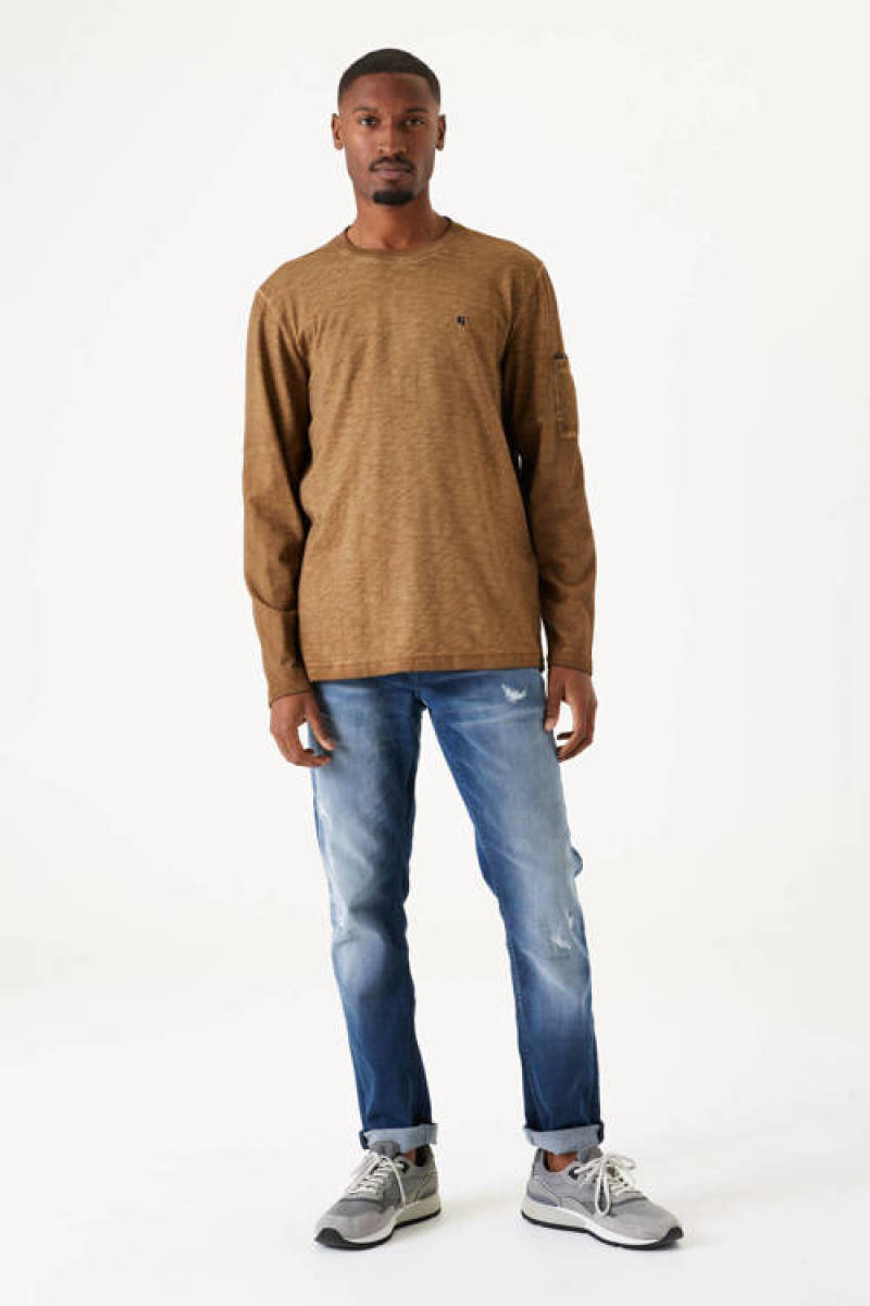 Garcia gemêleerde regular fit longsleeve golden brown