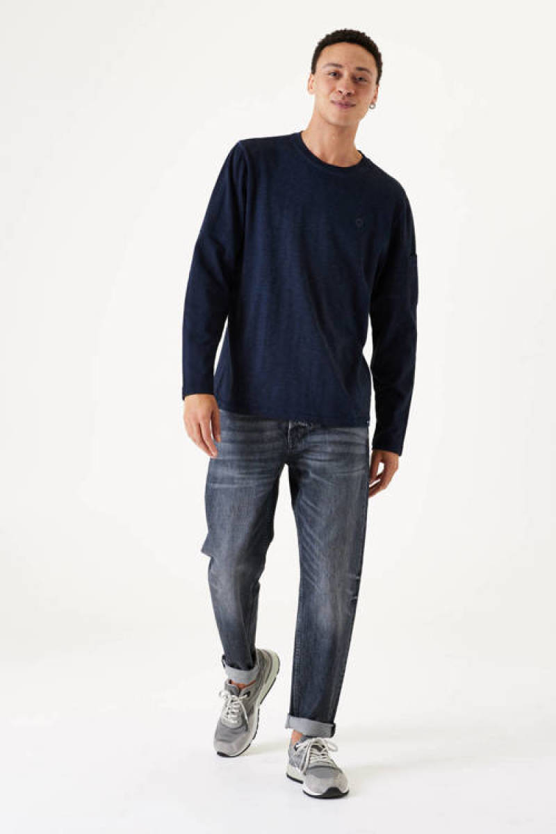 Garcia gemêleerde regular fit longsleeve marine