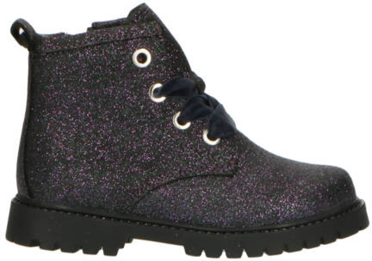 Pinocchio leren veterboots met glitters donkerblauw