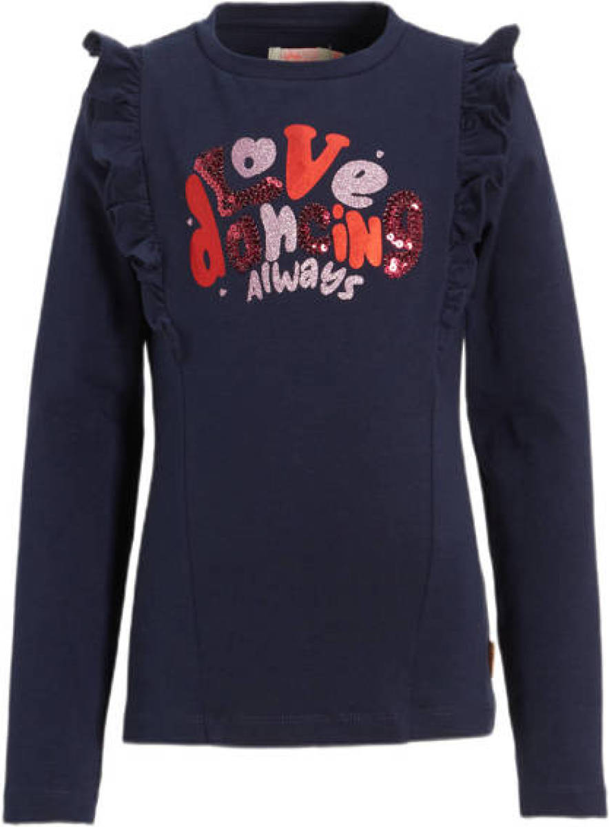Orange Stars longsleeve Neelke met tekstopdruk donkerblauw