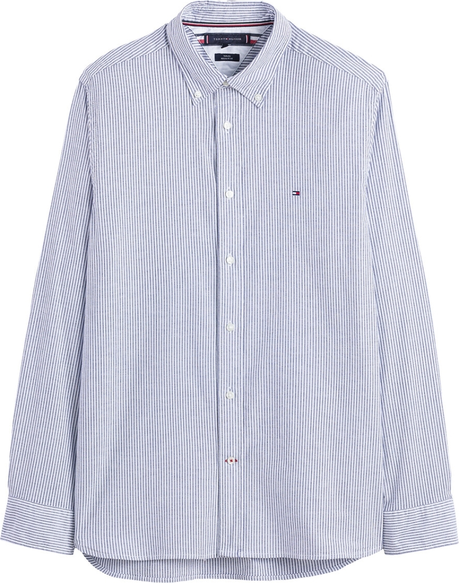 Tommy hilfiger gestreept regular fit overhemd CORE 1985 FLEX met biologisch katoen carbon navy / white