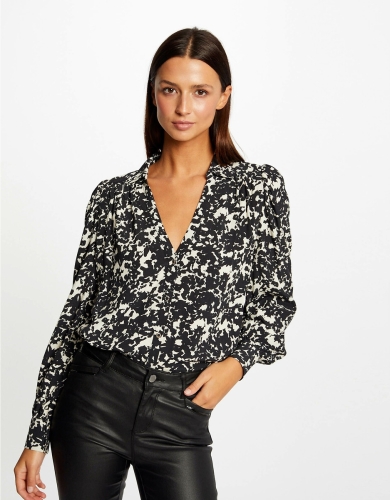 Morgan blouse met all over print zwart/ ecru