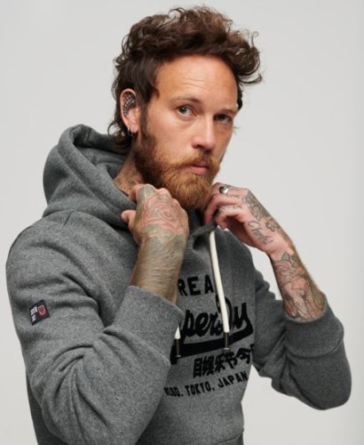 Superdry hoodie TONAL VL met printopdruk asphalt grey grit