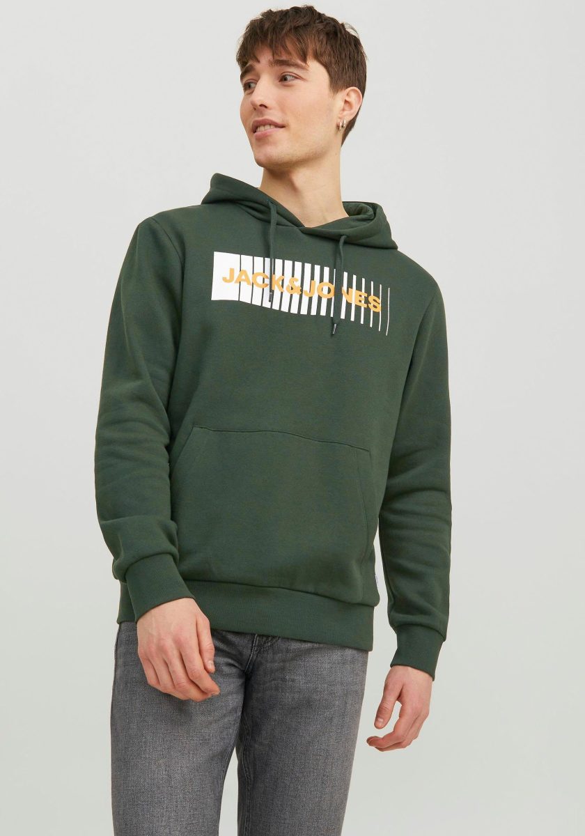 Jack & Jones ESSENTIALS hoodie JJECORP met printopdruk groen