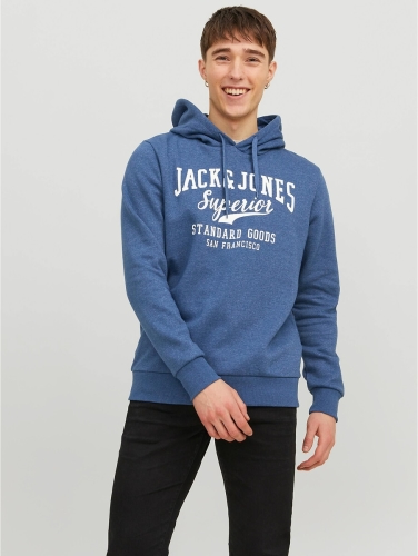 Jack & Jones ESSENTIALS hoodie JJELOGO met printopdruk blauw