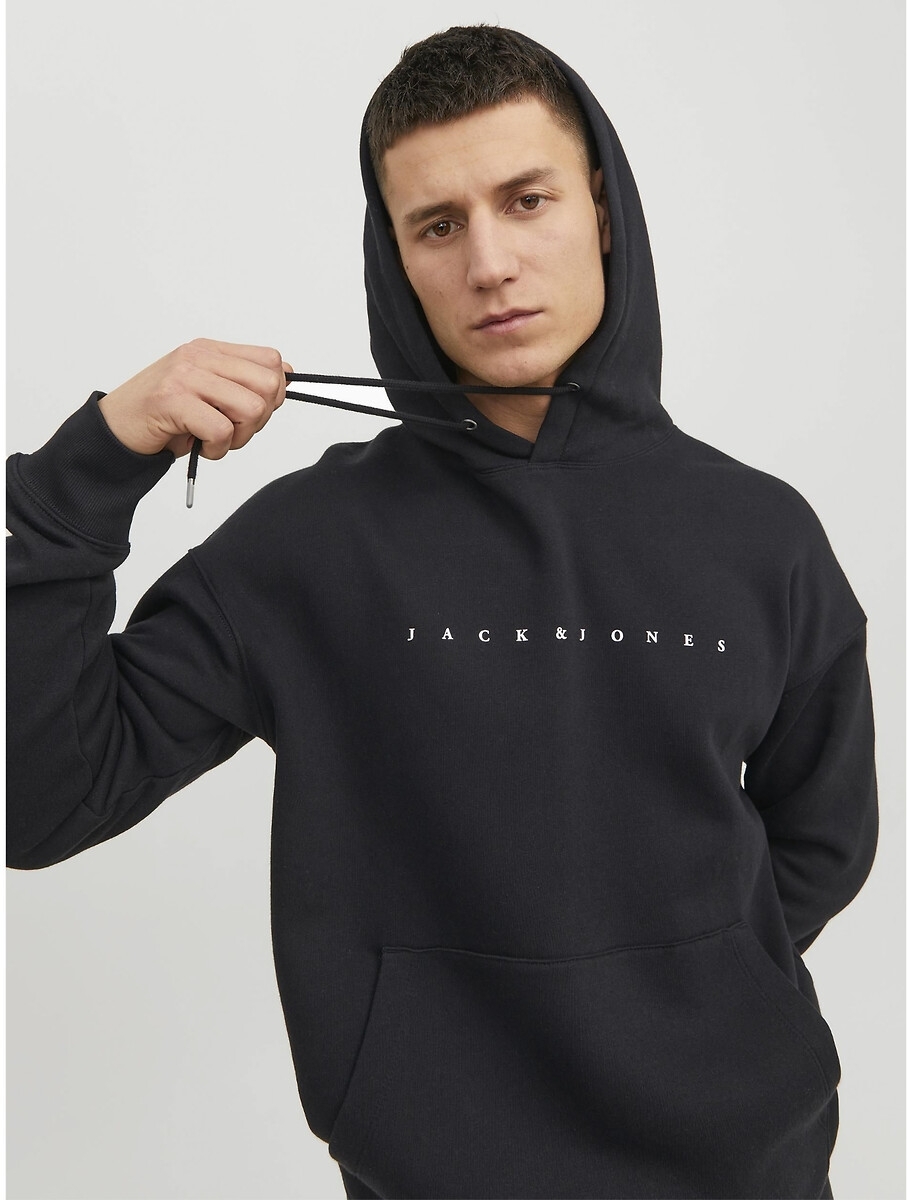 Jack & Jones ESSENTIALS hoodie JJESTAR met printopdruk zwart
