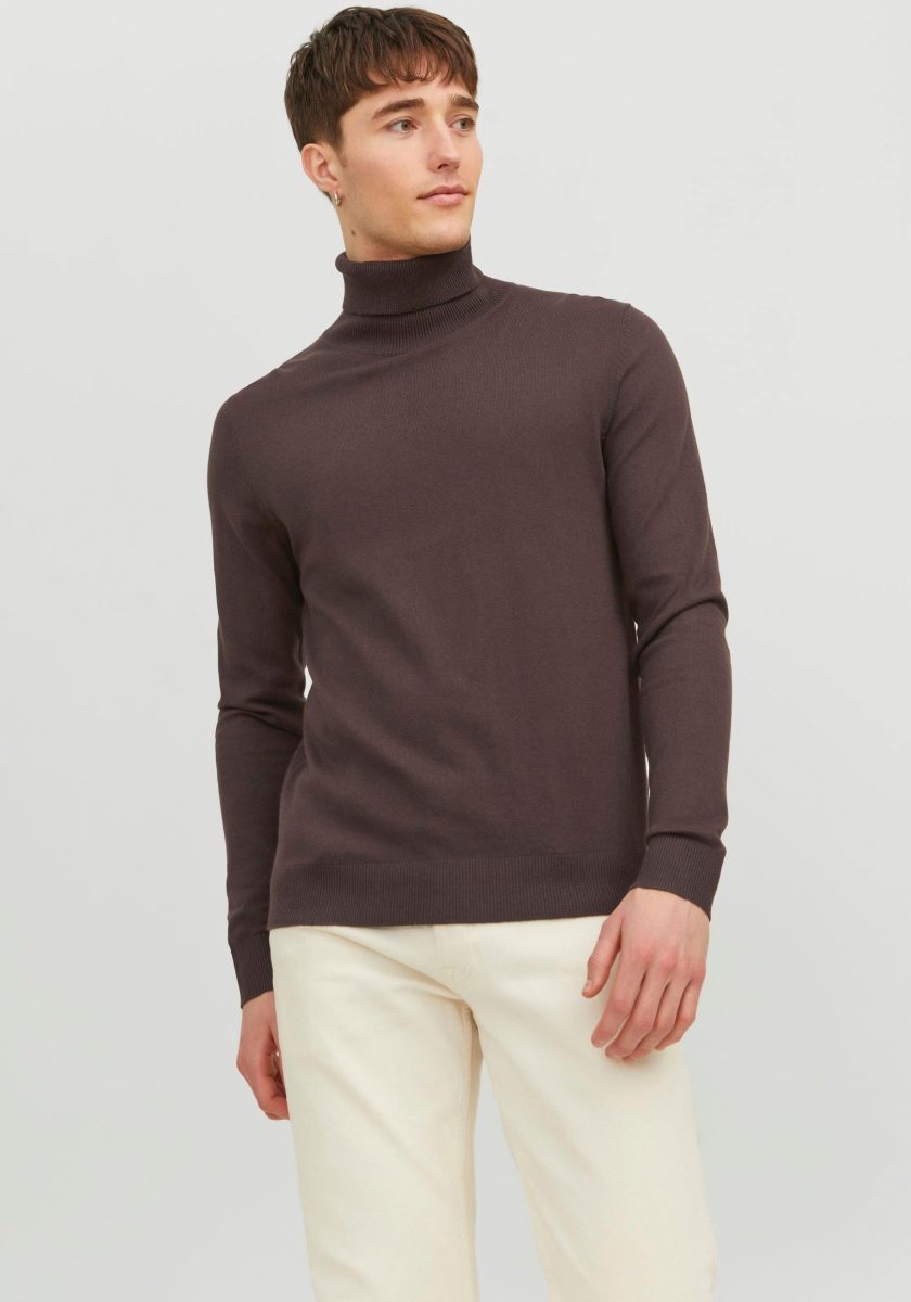 Jack & Jones ESSENTIALS fijngebreide coltrui JJEEMIL seal brown