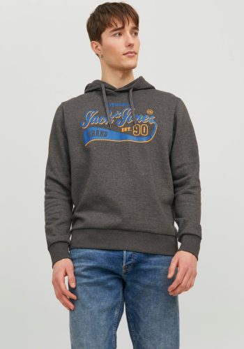 Jack & Jones ESSENTIALS hoodie JJELOGO met printopdruk grijs