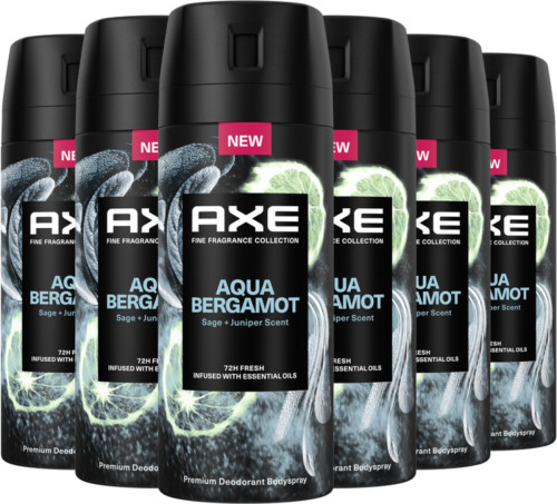 Axe Fine Fragrance Collection Aqua Bergamot Premium deodorant bodyspray - 6 x 150 ml - voordeelverpakking