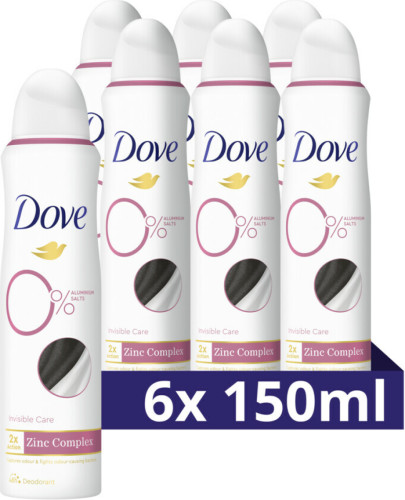 Dove 0% Aluminiumzouten Invisible Care deodorant spray - 6 x 150 ml - voordeelverpakking
