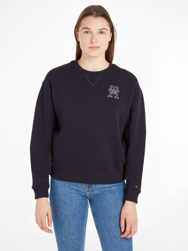 Tommy hilfiger Sweater met ronde hals en lange mouwen, geborduurd logo