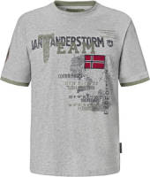 Jan Vanderstorm regular fit T-shirt Plus Size Solve met printopdruk grijs