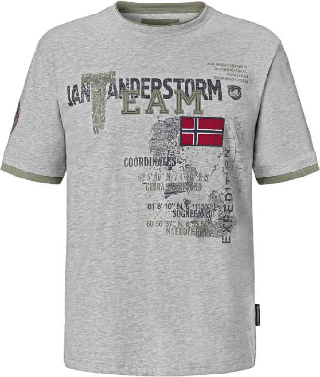 Jan Vanderstorm regular fit T-shirt Plus Size Solve met printopdruk grijs