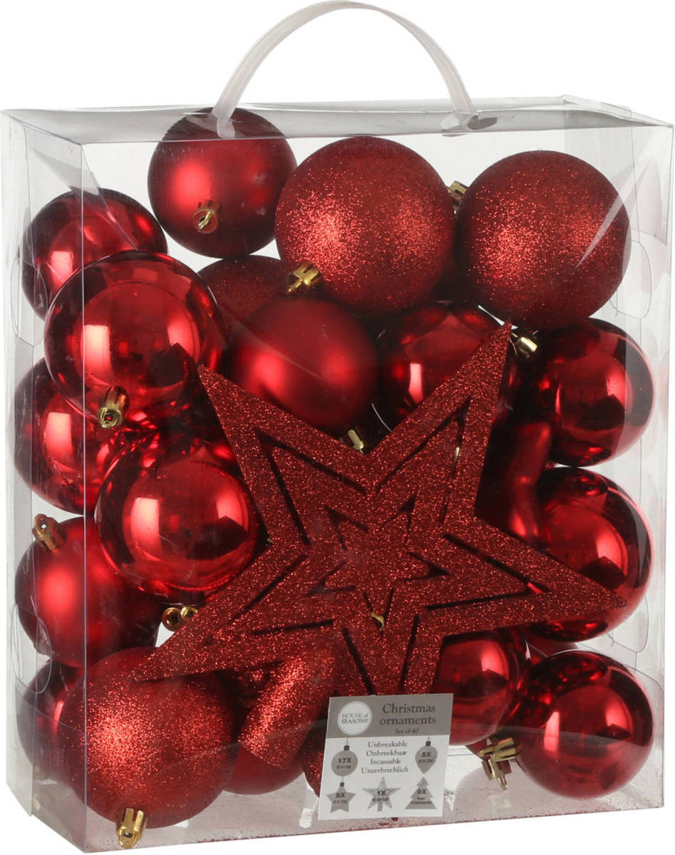 House of seasons kerstbal onbreekbaar (set van 40) (ø8 cm)