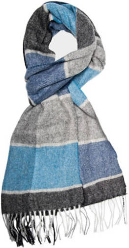 Michaelis wollen geruite sjaal met visgraatpatroon blauw