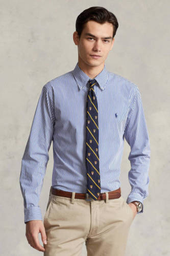 Polo ralph lauren custom fit overhemd blue/white met stretch