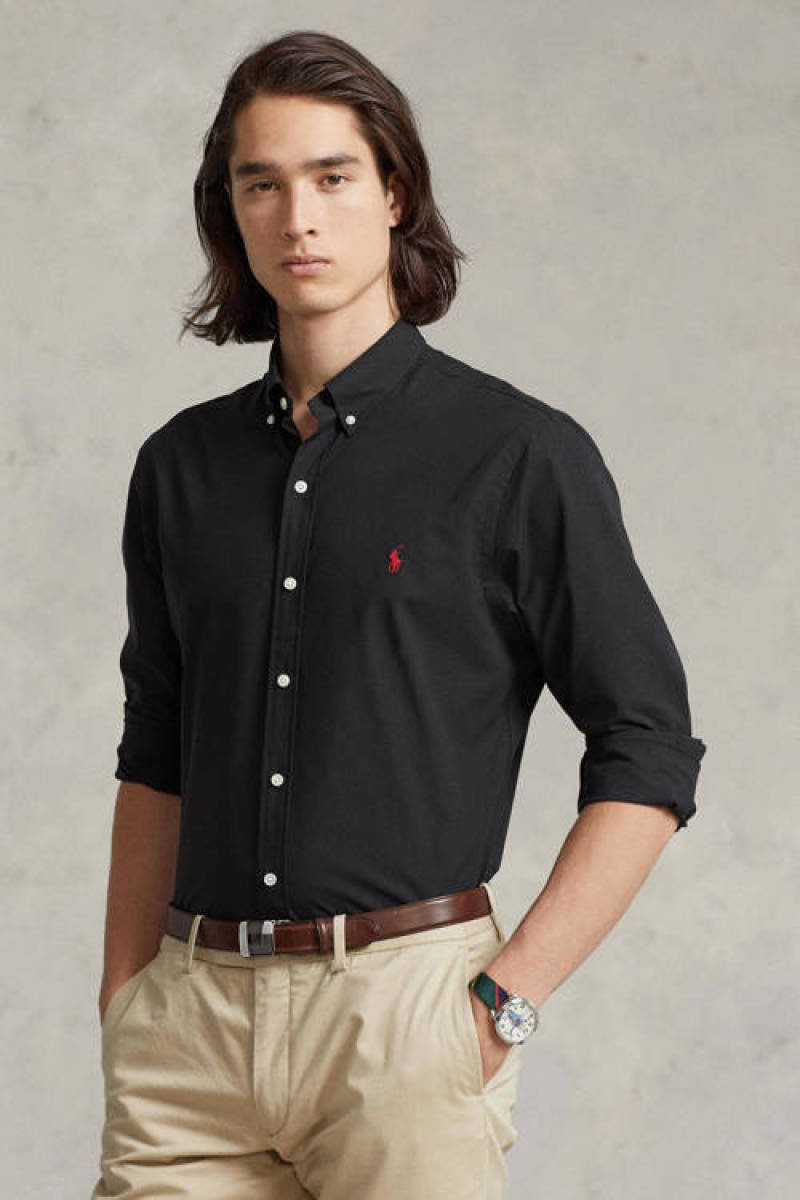 Polo ralph lauren custom fit overhemd met stretch black