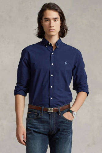 Polo ralph lauren custom fit overhemd met stretch newport navy