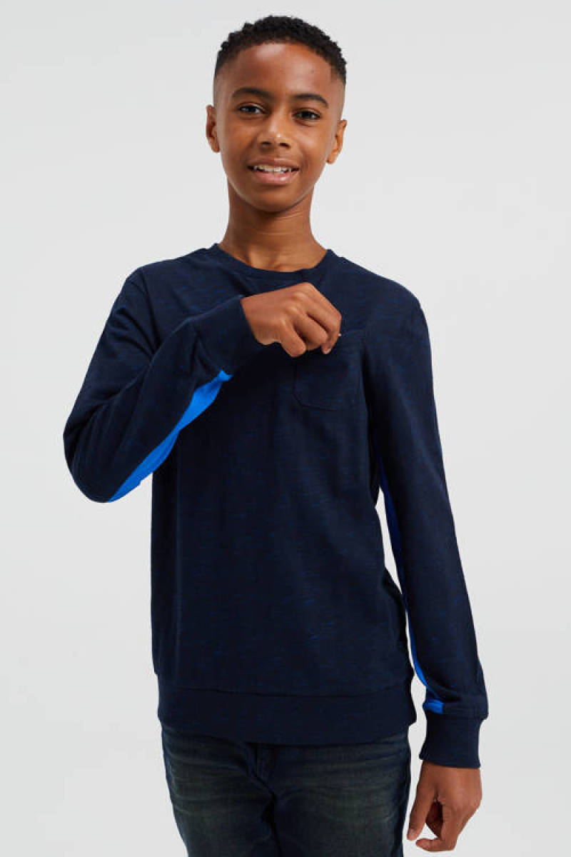 WE Fashion gemêleerde longsleeve donkerblauw/lichtblauw