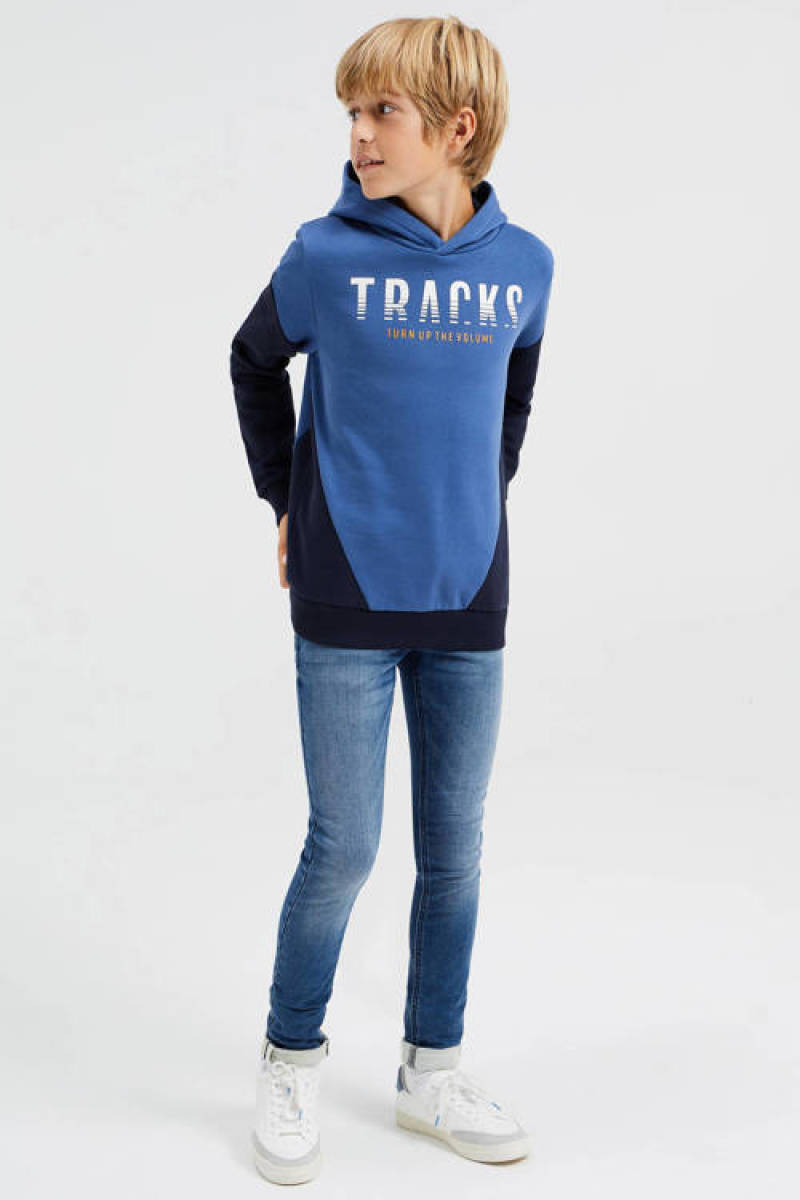 WE Fashion hoodie blauw/zwart