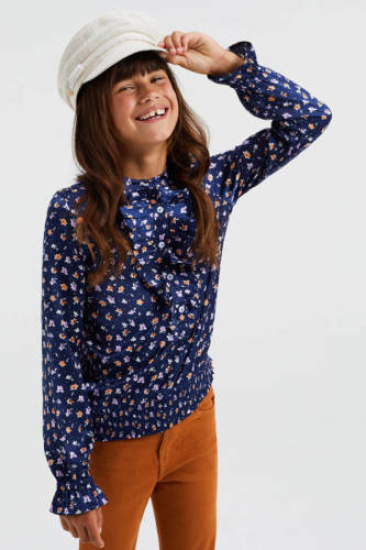 WE Fashion blouse met all over print donkerblauw/multicolor