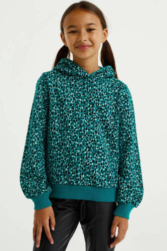 WE Fashion hoodie met all over print zeegroen/donkerblauw/wit