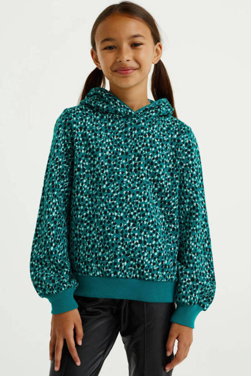 WE Fashion hoodie met all over print zeegroen/donkerblauw/wit