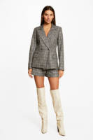 Morgan geruite high waist slim fit short grijs