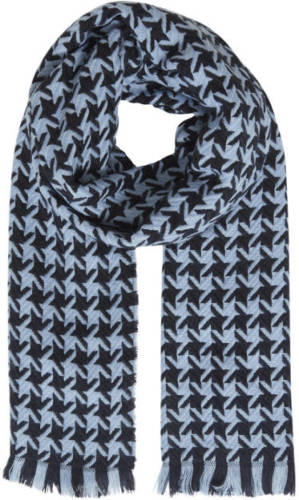 ICHI sjaal IAVANJA met pied-de-poule print zwart/blauw