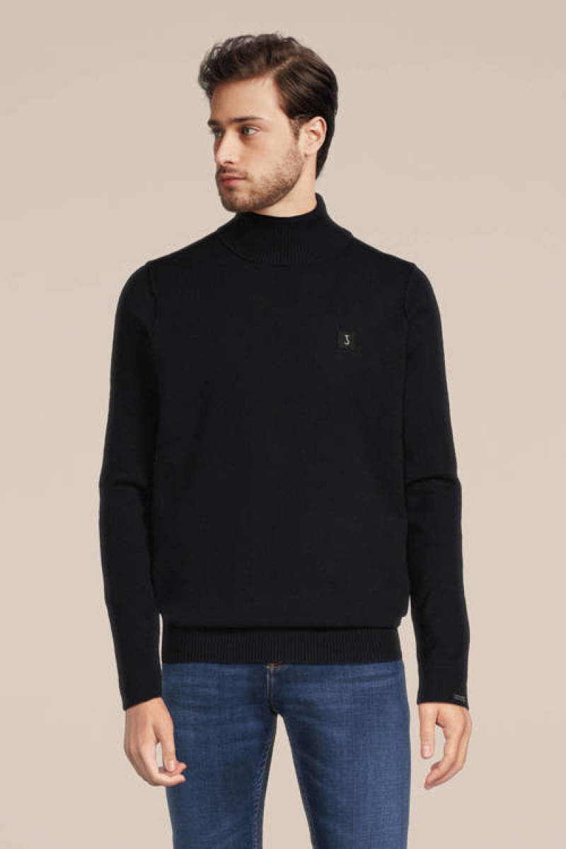 Butcher of Blue fijngebreide coltrui Clifden met wol en logo alaska blue