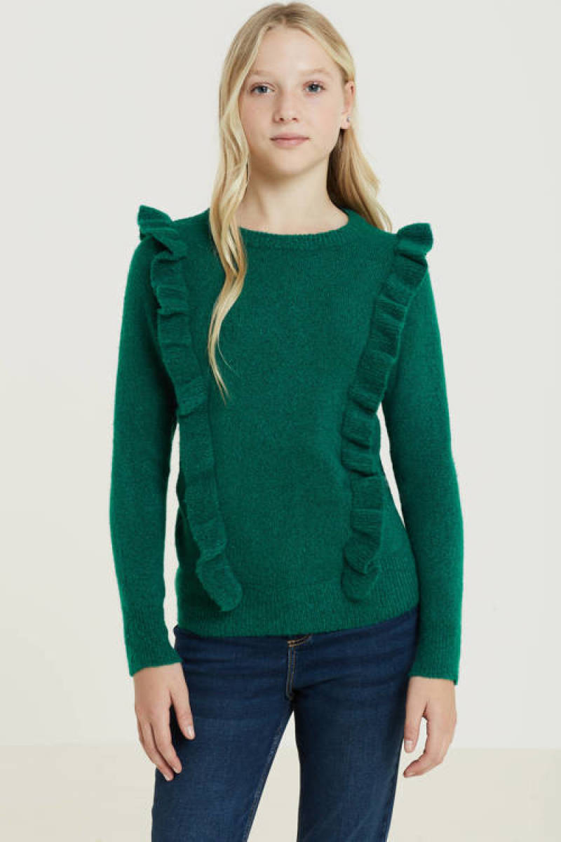 anytime gebreide trui met ruffles groen