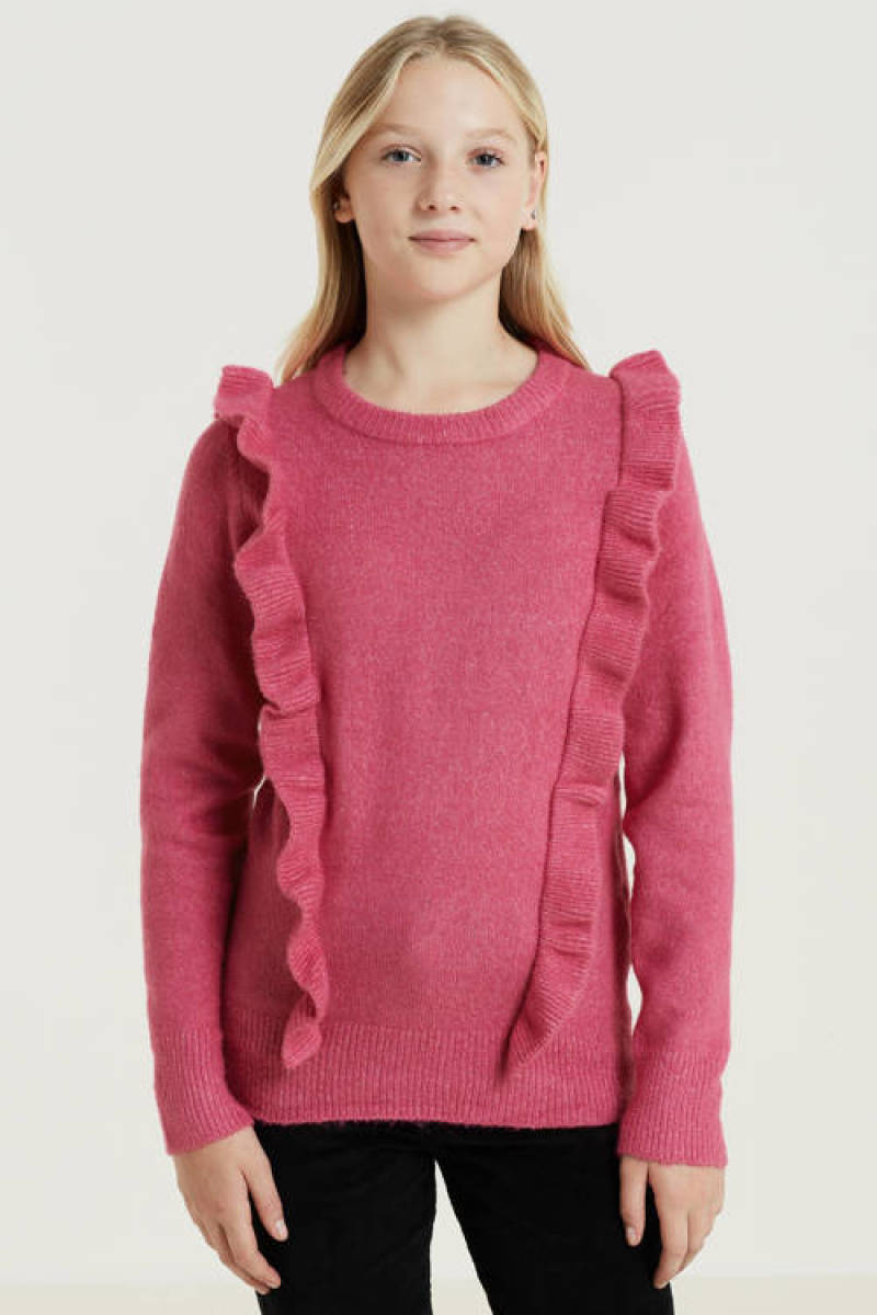 anytime gebreide trui met ruffles roze