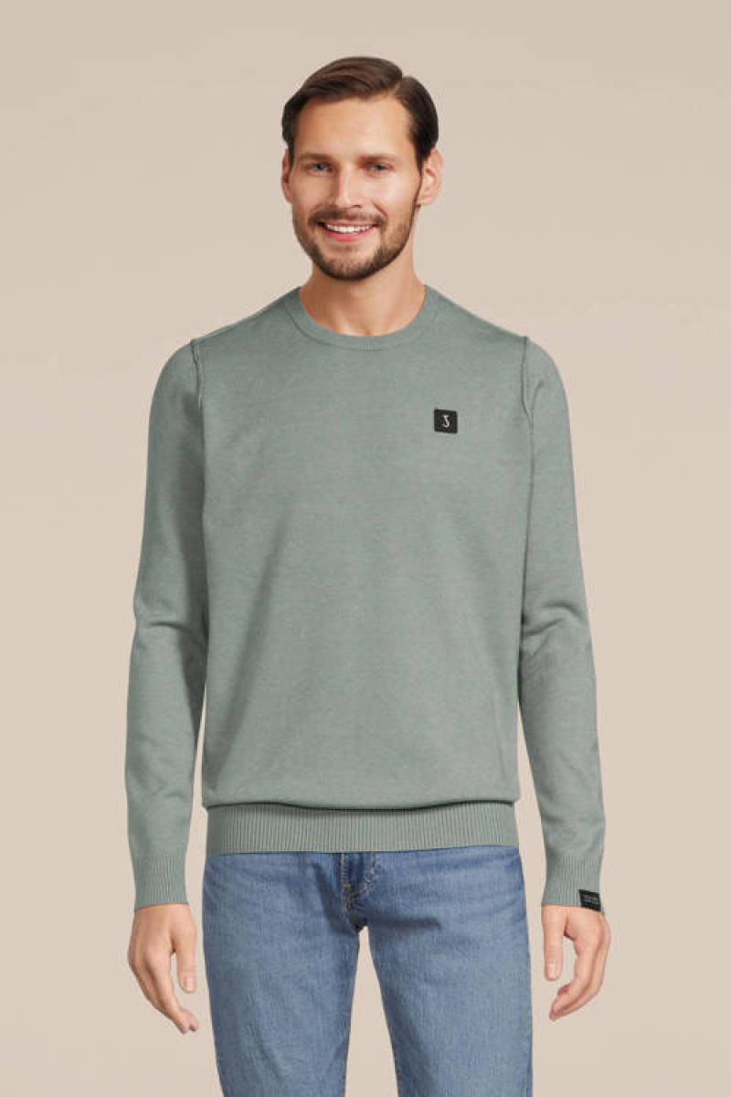 Butcher of Blue fijngebreide trui Clifden met wol en logo ice green