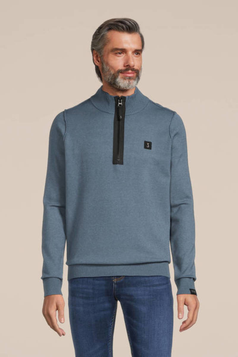Butcher of Blue fijngebreide trui Clifden met wol en logo china grey